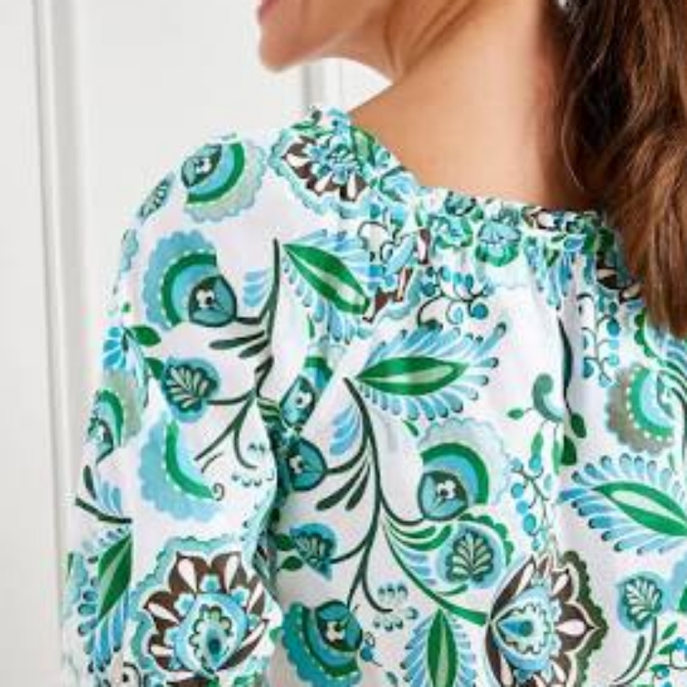 NEW Talbots Blue Green Floral Ruffle Square Neck Top 3x - Picture 3 of 7